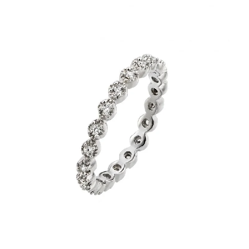 Silver 925 Rhodium Plated Clear CZ Stackable Eternity Ring - BGR00767