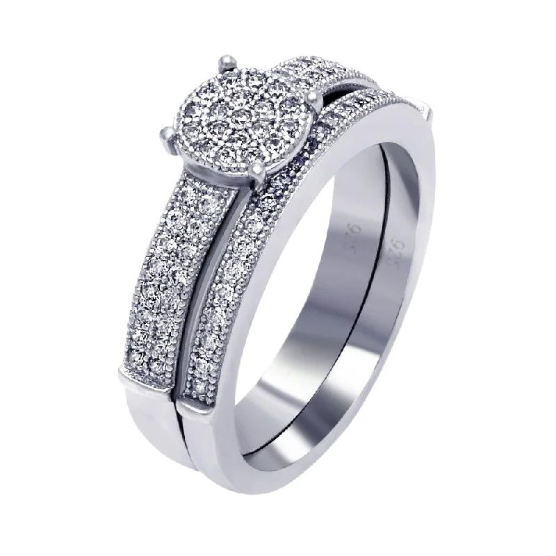 Silver 925 Rhodium Plated Micro Pave CZ Bridal Wedding Ring Set - ACR00053