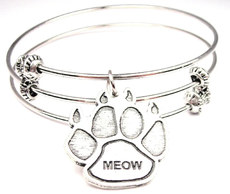 Meow Paw Print Triple Style Expandable Bangle Bracelet