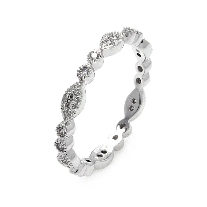 Silver 925 Rhodium Plated Clear Round and Marquise CZ Stackable Eternity Ring - BGR00537