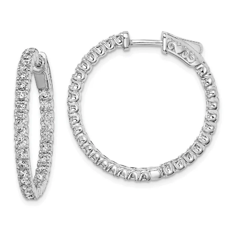 Curata 925 Sterling Silver Rhodium Plated Cubic Zirconia 28x2mm Inside/out Hoop Earrings