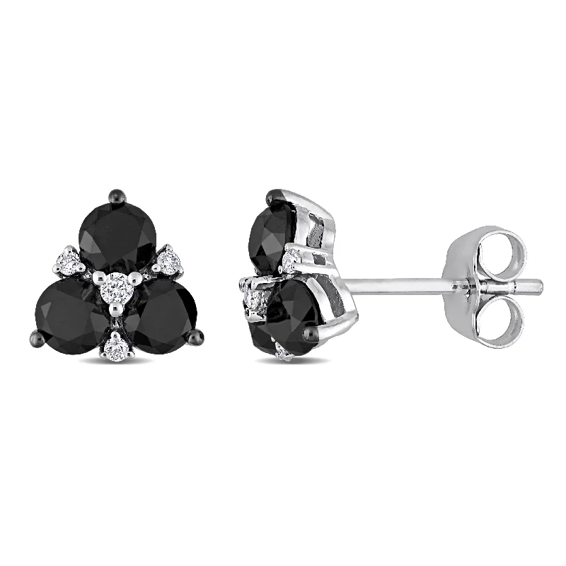 Miadora 1 1/2ct TDW Black and White Diamond Clustered Stud Earrings in 10k White Gold