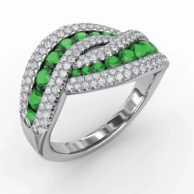 "Intertwining Love" Emerald and Diamond Ring