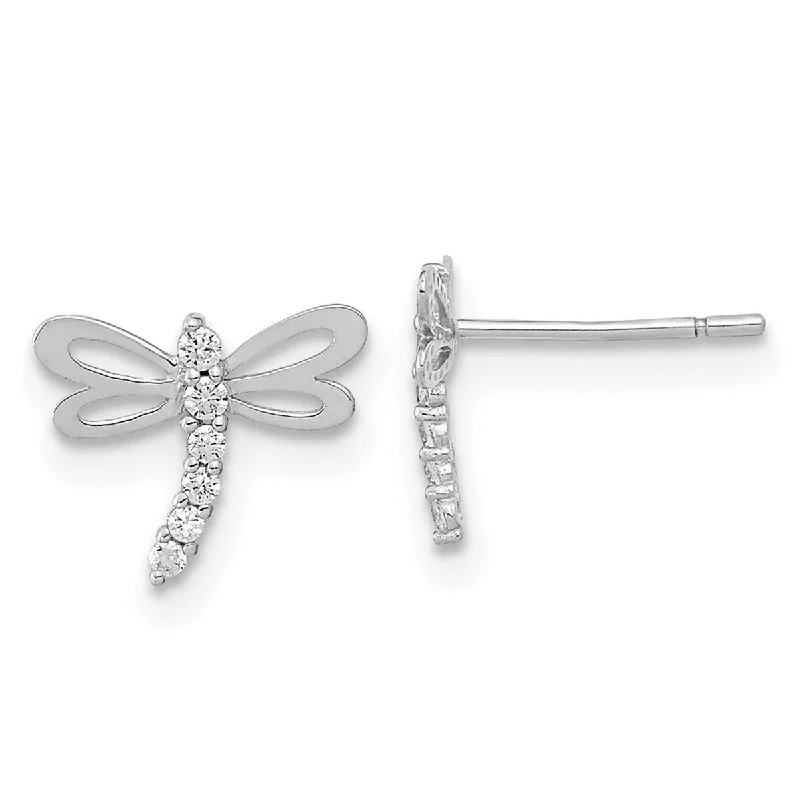 Curata 14k Yellow Gold White Gold Polished CZ Cubic Zirconia Dragonfly Post Earrings - 8.8x9.58mm Wide