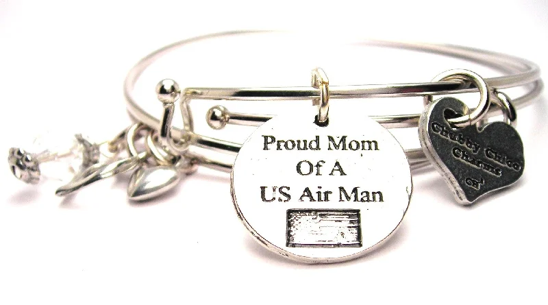 Proud Mom Of A Us Airman Expandable Bangle Bracelet Set