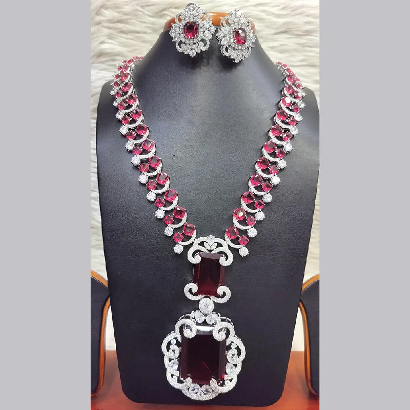 Jain Jewellers Silver Plated AD Long Necklace Set