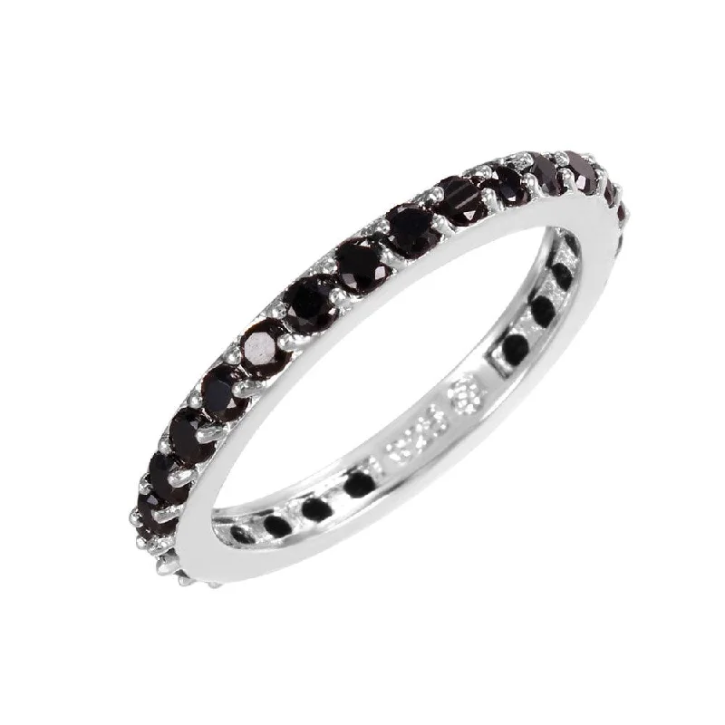 Silver 925 Rhodium Plated Black CZ Stackable Eternity Ring - STR00119BLK