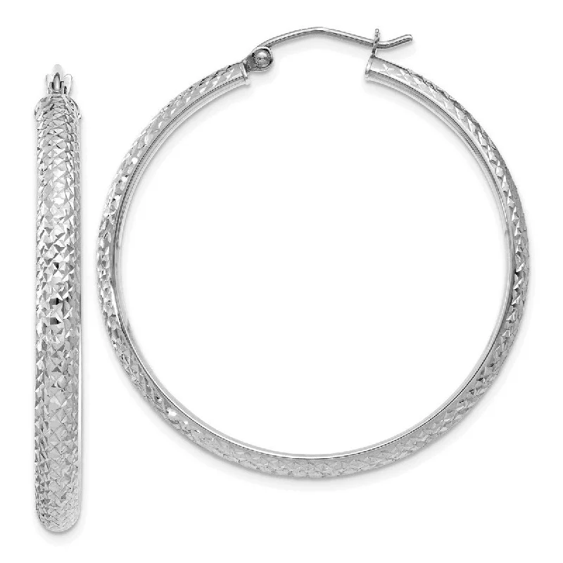 Curata 14k White Gold Sparkle Cut 3.5x38mm Hoop Earrings