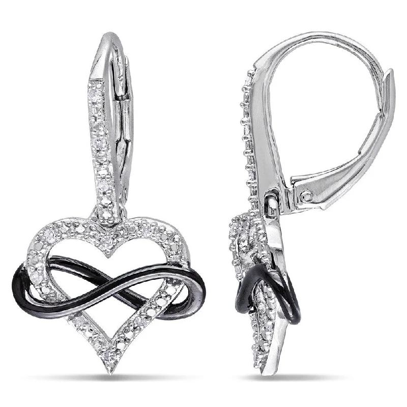 Miadora Sterling Silver 1/10ct TDW Diamond Interlaced Infinity Heart Earrings