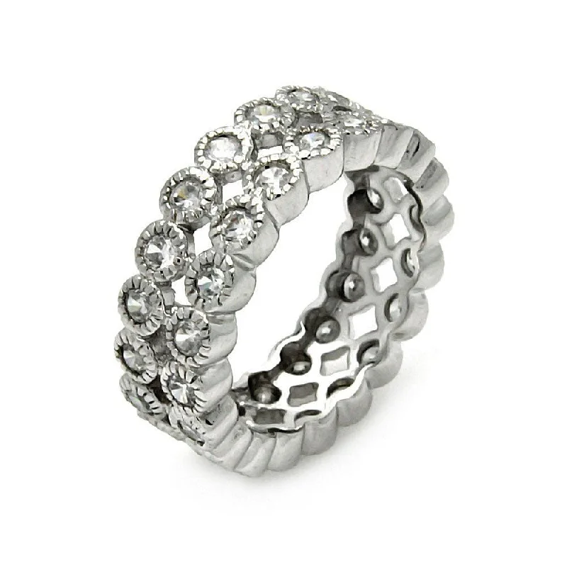 Clearance-Silver 925 Rhodium Plated 2 Row CZ Eternity Ring - STR00118