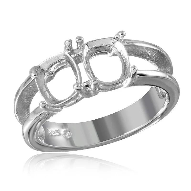 Silver 925 Rhodium Plated Open Shank 2 Stones Mounting Ring - BGR01196