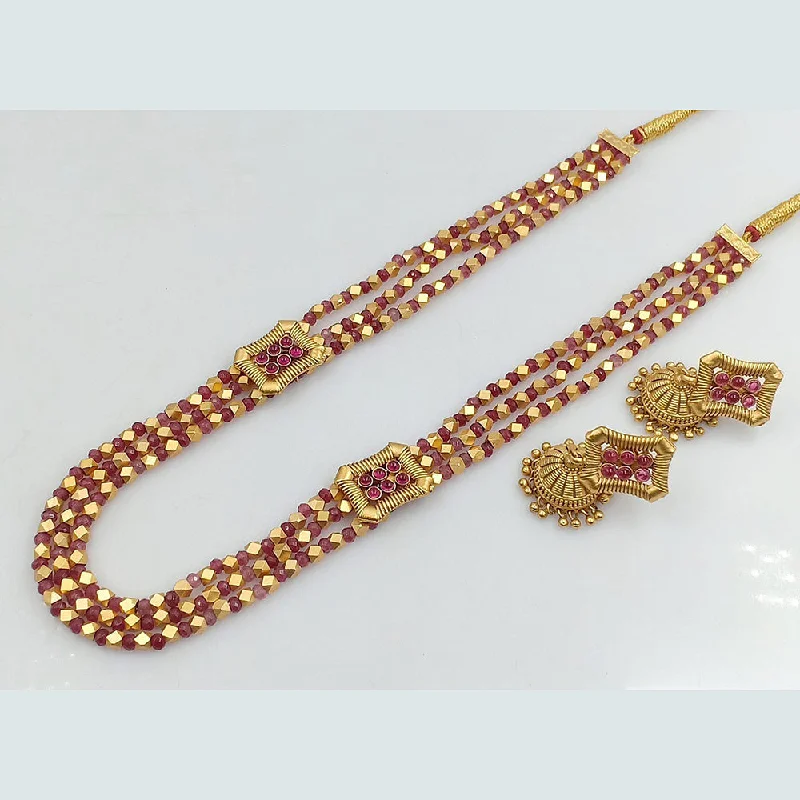 Rani Sati Jewels Gold Plated Pota Beads Long Necklace Set