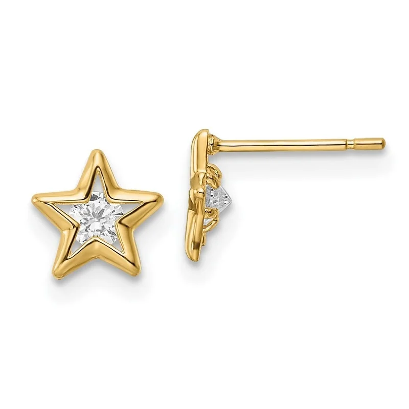 Curata 14k Gold CZ Cubic Zirconia Star Post Earrings - 6.8x7.25mm Wide