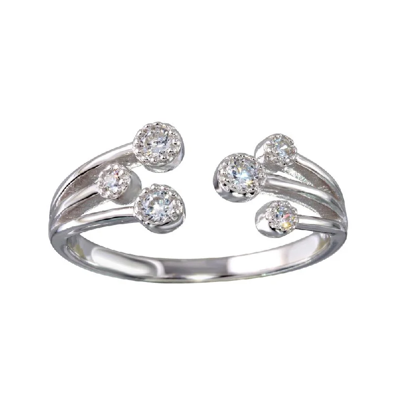 Rhodium Plated 925 Sterling Silver Open CZ Ring - BGR01150