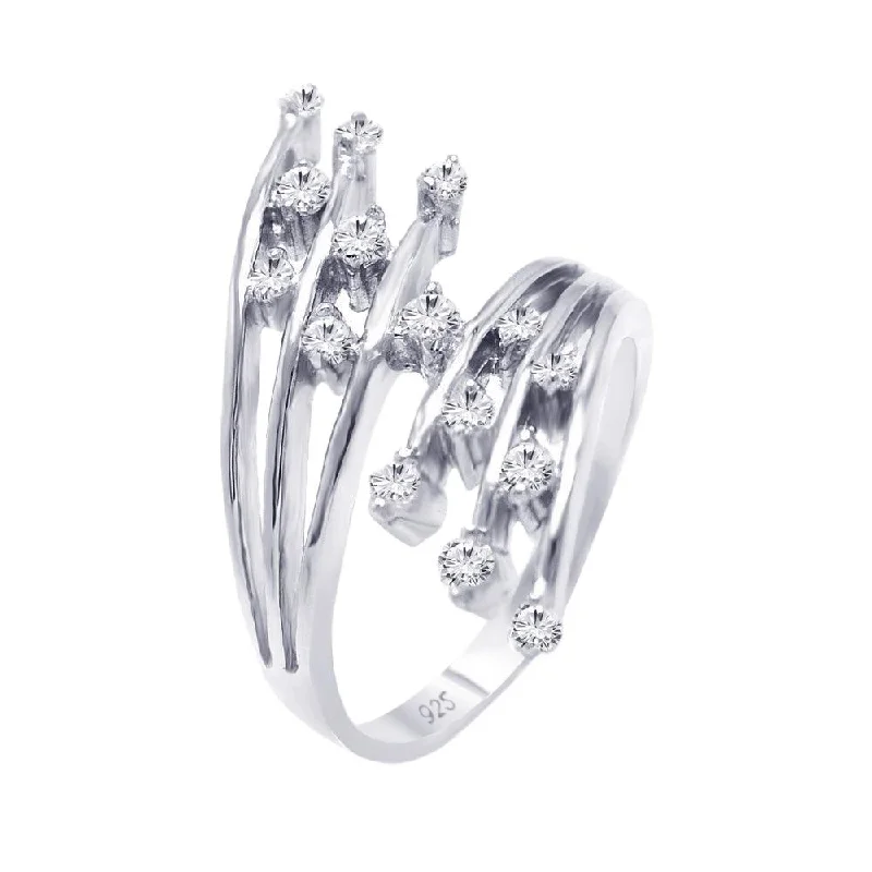 Silver 925 Rhodium Plated CZ Double Row Ring - AAR0053