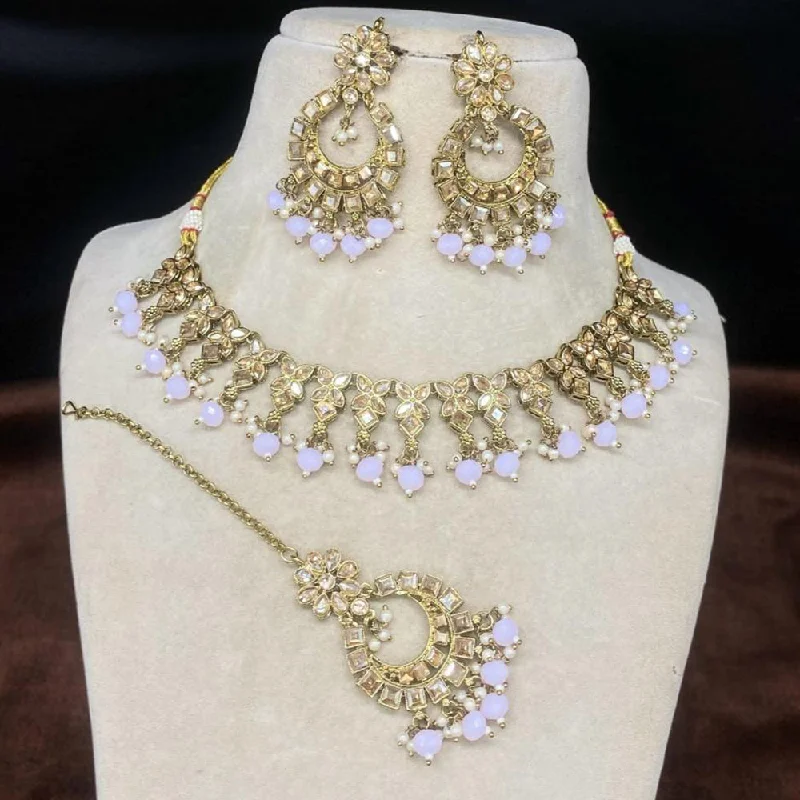 Amoliya Jewels Gold Plated Kundan Stone And Beads Necklace Set