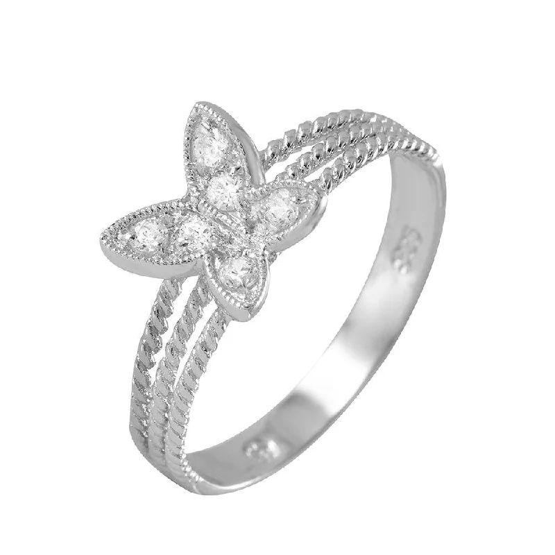 Silver 925 Rhodium Plated Butterfly CZ Ring - BGR00954