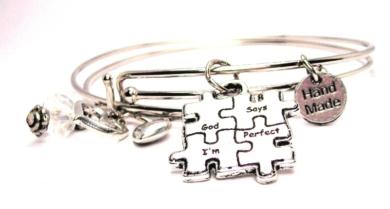 God Says Im Perfect Puzzle Pieces Expandable Bangle Bracelet Set