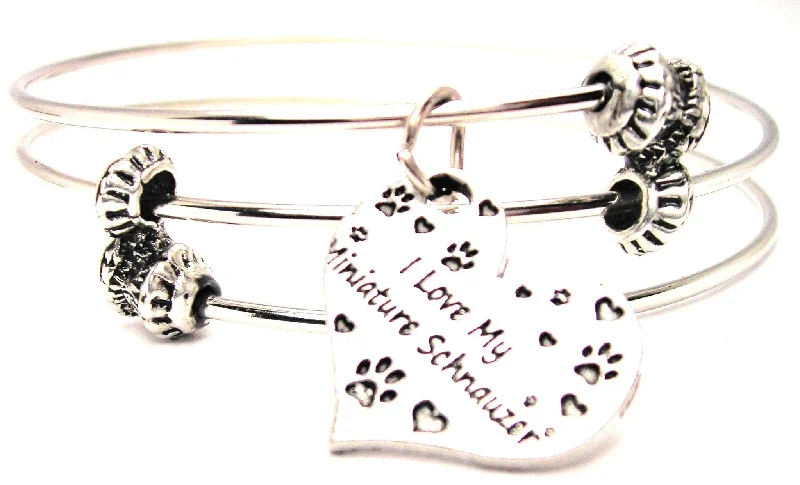 I Love My Miniature Schnauzer Heart Triple Style Expandable Bangle Bracelet