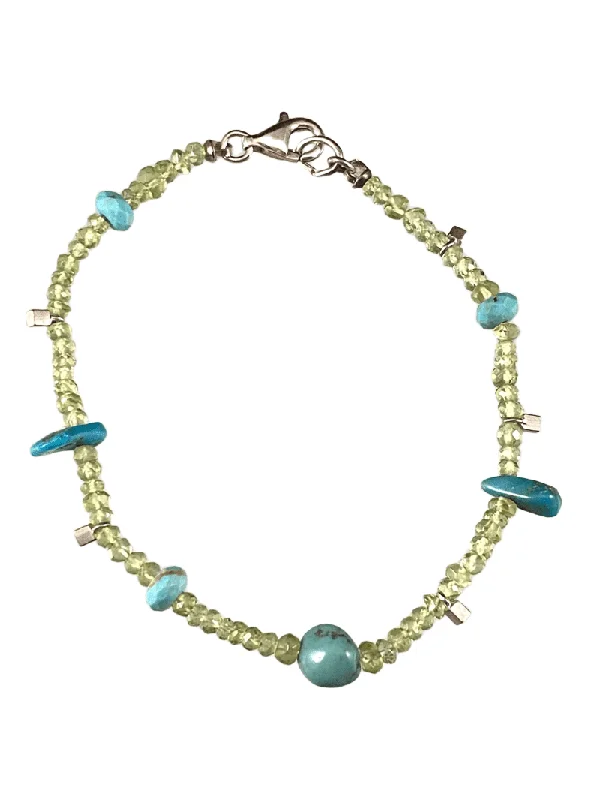 Peridot & Turquoise Faceted Gemstone Beaded Bracelet