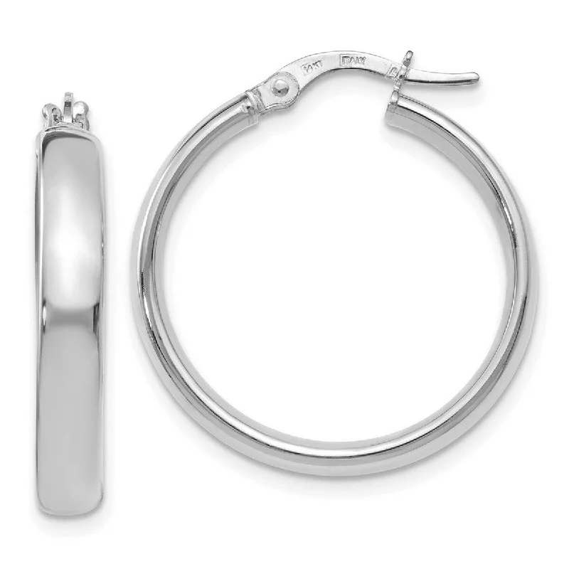 Curata 14k White Gold Polished Domed 25.75x3.75mm Classic Hoop Earrings