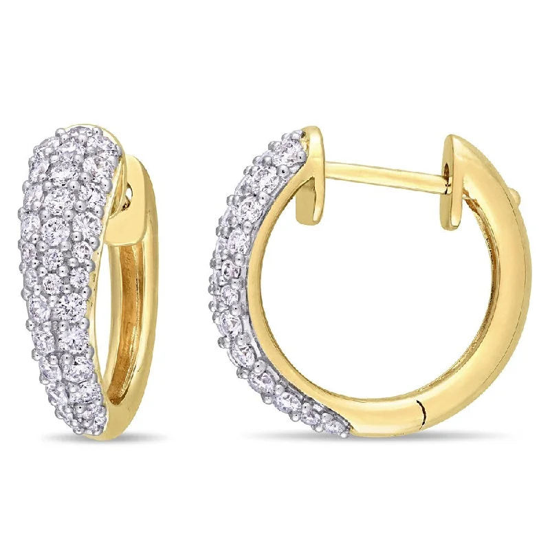 Miadora 14k Yellow Gold 1ct TDW Diamond Cluster Huggie Hoop Earrings