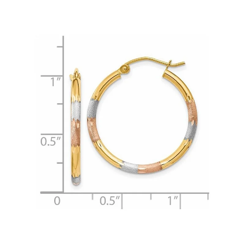 Curata 14K Tri Color Gold 22x2mm Diamond-cut Hoop Earrings