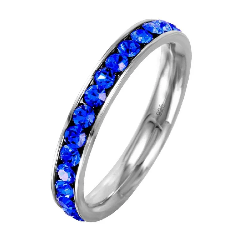 Silver 925 Rhodium Plated Birthstone September Channel Eternity Band - ETRY-SEP