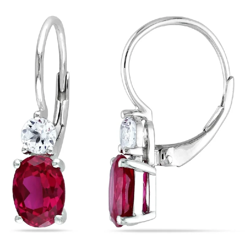 Miadora Sterling Silver Created Ruby and White Sapphire Earrings - Pink