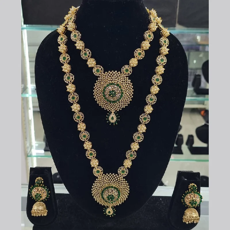 Lucentarts Jewellery Gold Plated Austrian Stone And Pearls Double Necklace Set