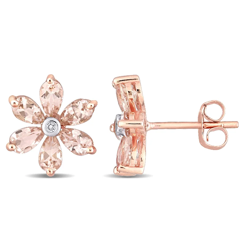 Miadora 10k Rose Gold Pear-cut Morganite and Diamond Accent Floral Stud Earrings