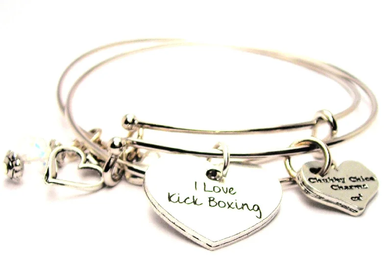 I Love Kick Boxing Expandable Bangle Bracelet Set