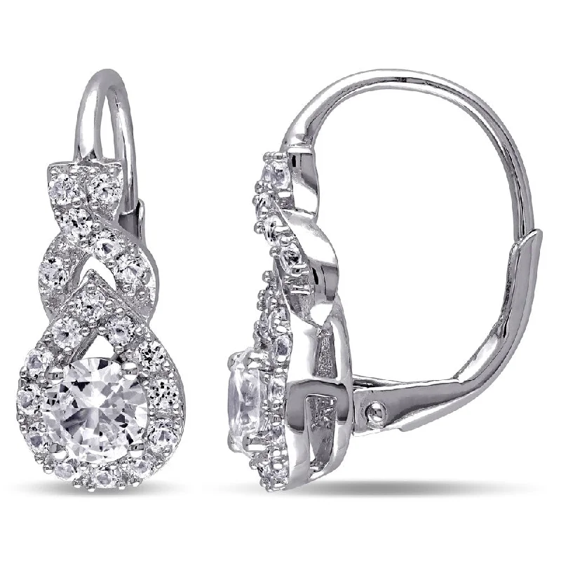 Miadora Sterling Silver Created White Sapphire Earrings