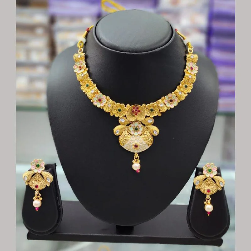 Anjali Jewellery Gold Plated Pota Stone Meenakari Necklace Set