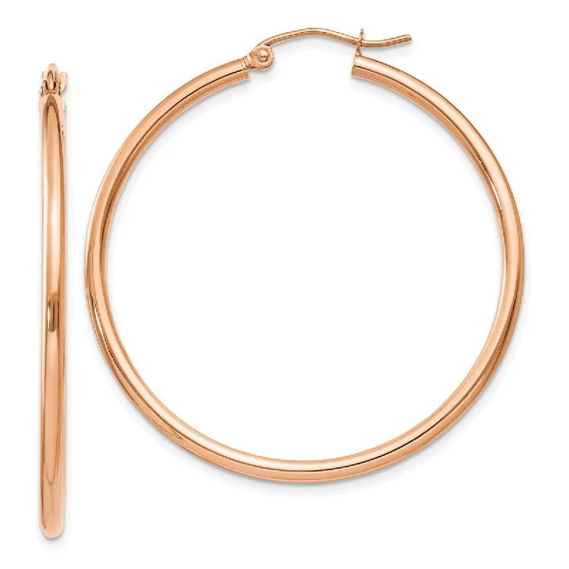 Curata 14k Rose Gold 2x40mm Polished Hoop Earrings