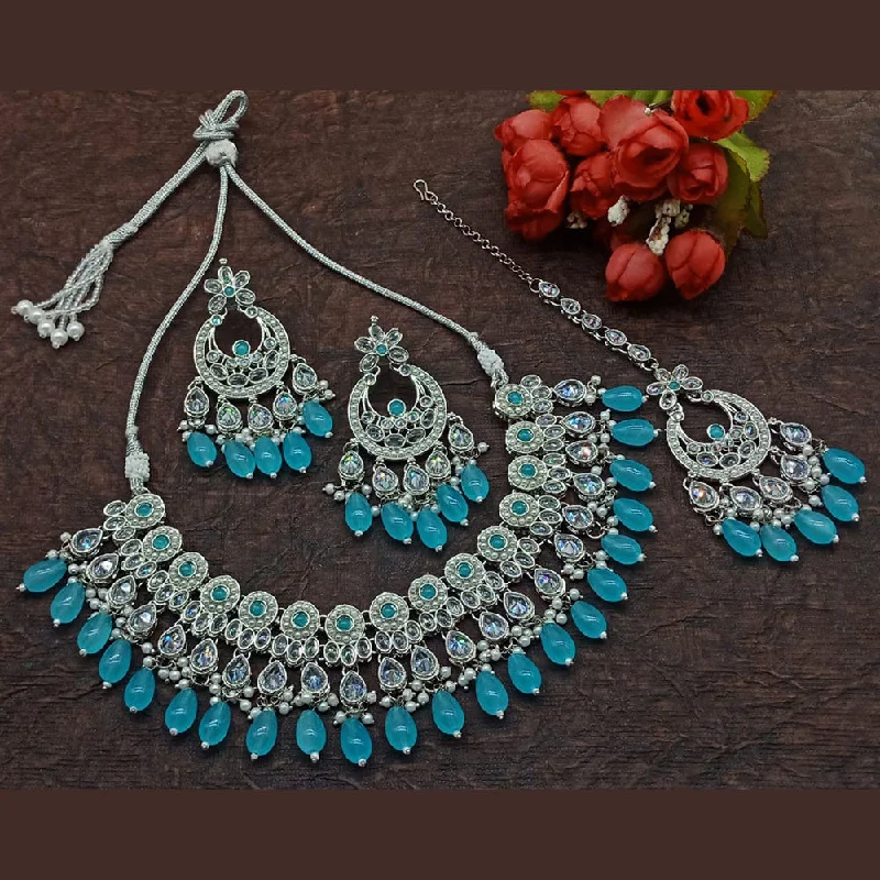 Sai Fashion Silver Plated Crystal Stone And Beads Necklace Set