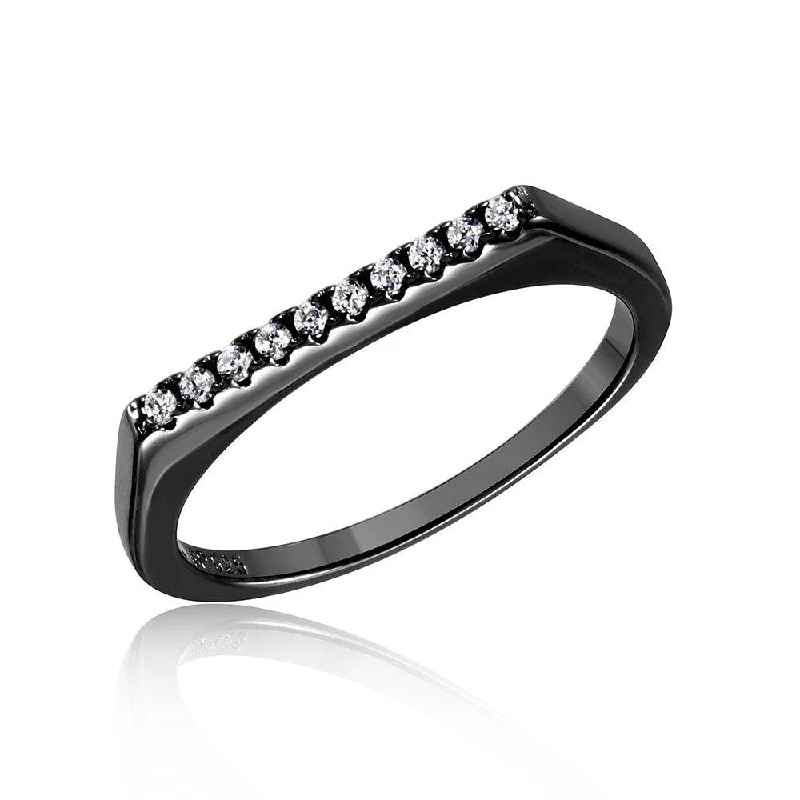 Silver 925 Black Rhodium Plated Stackable Flat Top CZ Ring - STR01047BLK