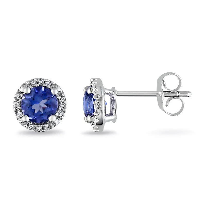 Miadora Sterling Silver Created Blue Sapphire and Diamond Halo Earrings