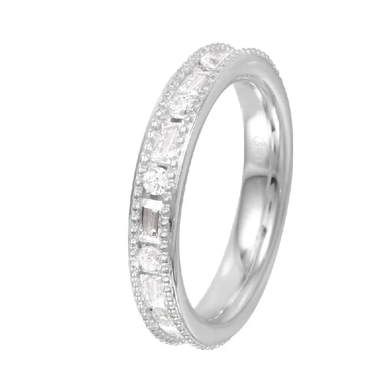 Silver 925 Rhodium Plated Chanel Set CZ Ring - GMR00061