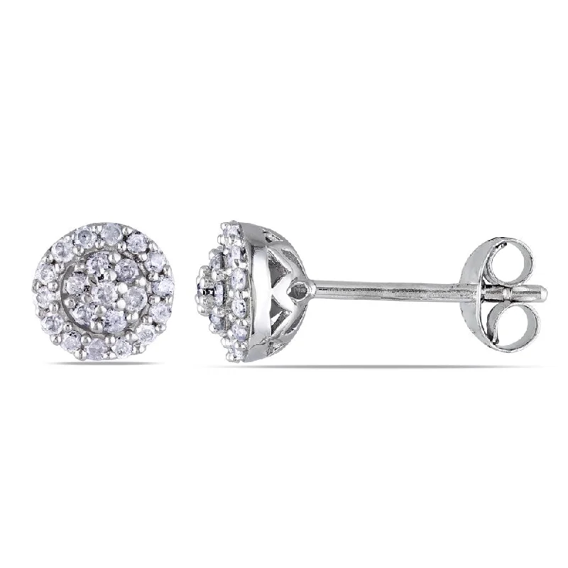 Miadora Sterling Silver 1/4ct TDW Diamond Halo Stud Earrings