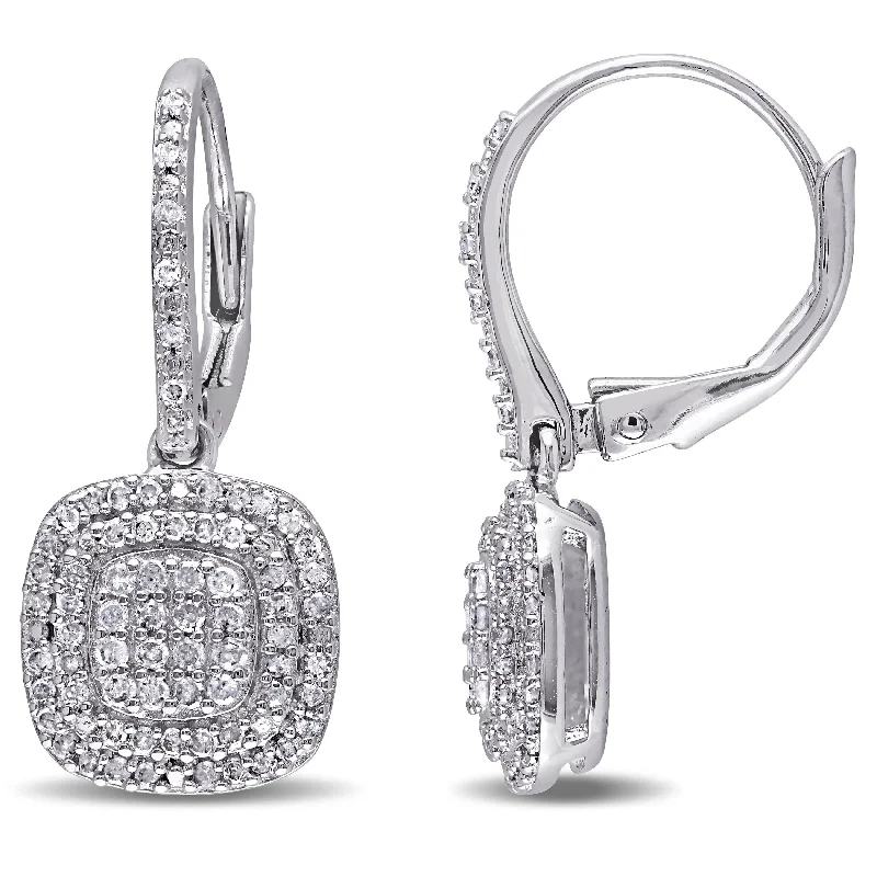 Composite 1/2ct TDW Diamond Dangle Leverback Earrings in Sterling Silver by Miadora - 25.2 mm x 10.3 mm x 12.9 mm