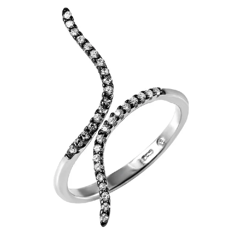 Silver 925 Black Rhodium and Rhodium Plated Graph Black Rhodium Ring - BGR00973