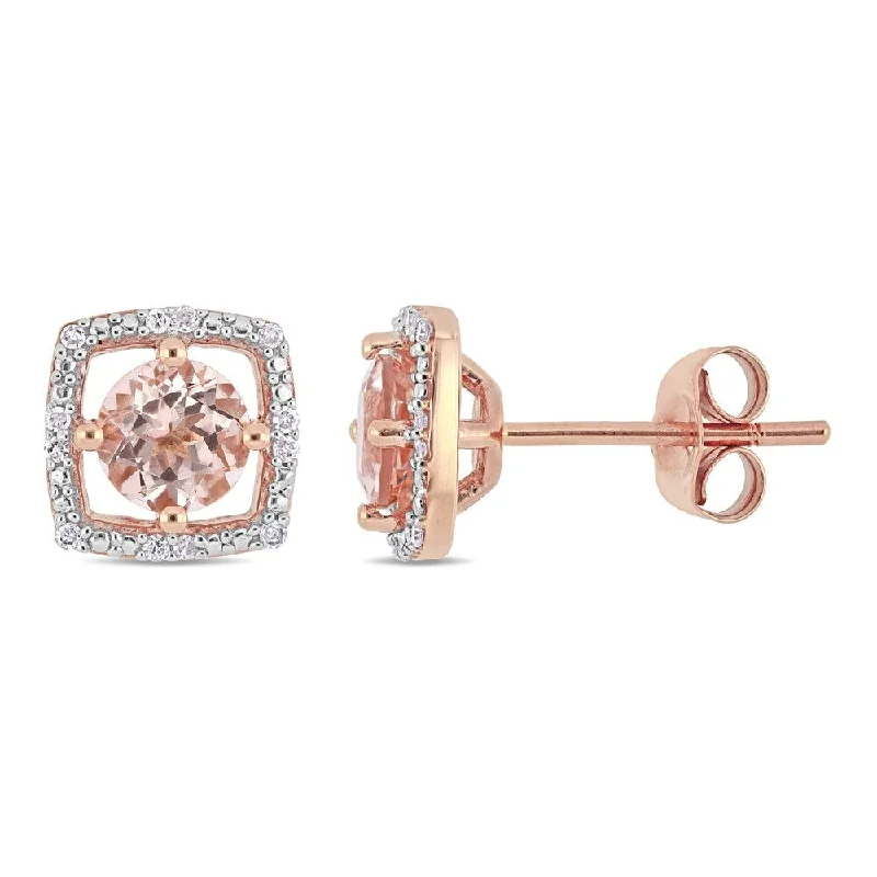 Miadora 10k Rose Gold Morganite and Diamond Accent Floating Square Halo Stud Earrings