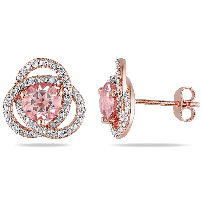 Miadora Rose Plated Silver Morganite and 1/10ct TDW Diamond Earrings (H-I, I2-I3)