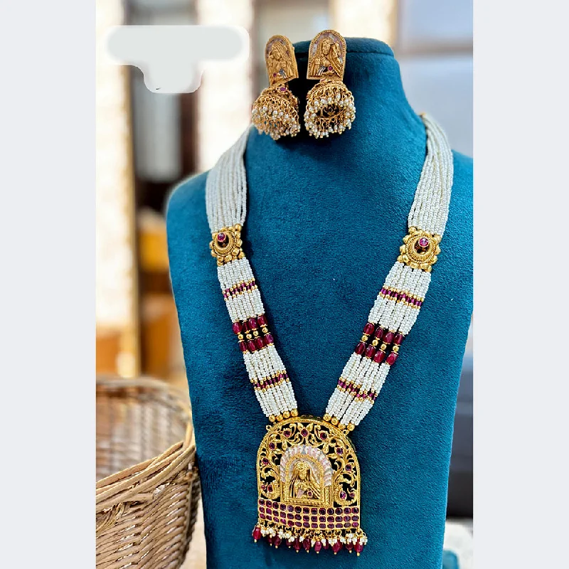 Jewel Addiction Copper Gold Plated Pota Stone Temple Necklace Set