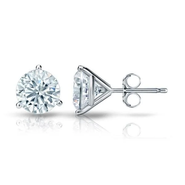 Auriya 18k Gold GIA Certified 3.70 carat TDW 3-Prong Martini Round Diamond Stud Earrings