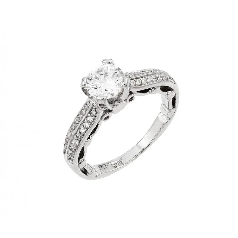 Silver 925  Rhodium Plated Clear Pave Set CZ Solitaire Ring - STR00997