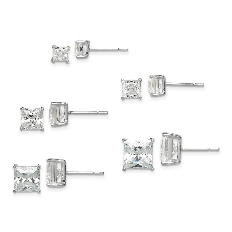 Curata 925 Sterling Silver Polished White CZ Cubic Zirconia Post Set Earrings - 7x7mm Wide