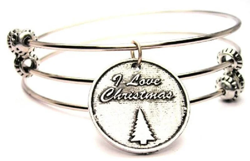 I Love Christmas Triple Style Expandable Bangle Bracelet