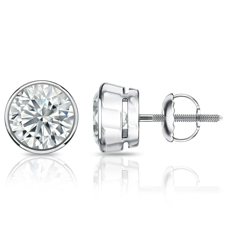 Auriya 2.70ctw Round Diamond Stud Earrings Bezel-set 18k Gold - Certified